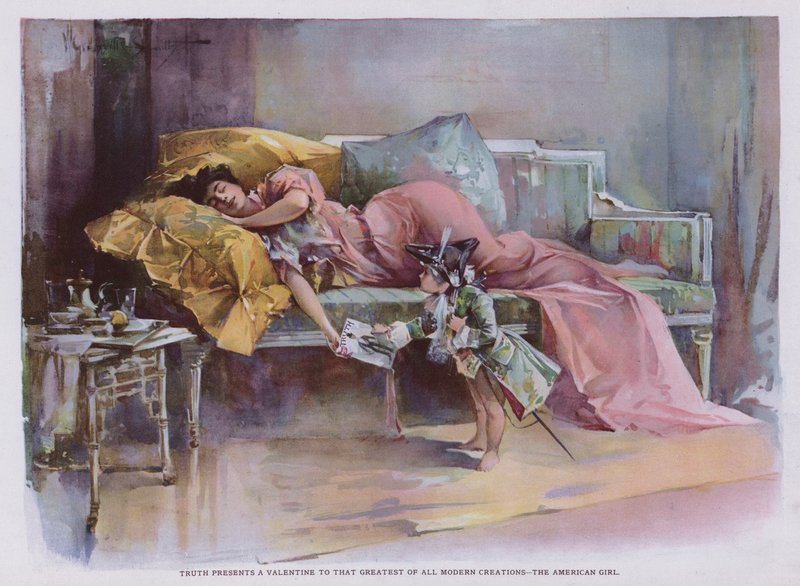 Az igazság Valentin-napot ajándékoz a modern teremtmények közül a legnagyobbnak – az amerikai lánynak (színes litho) alkotó: Walter Granville Smith