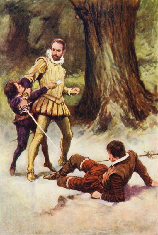 Sir Walter Scott Kenilworth illusztrációja (színes litográfia) alkotó: Walter Grieve