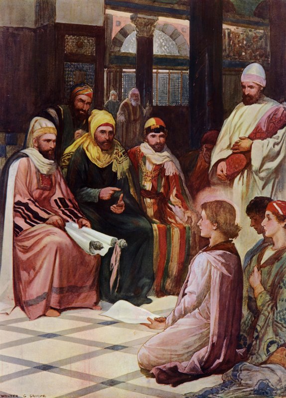 A fiú Jézus a templomban (színes litó) alkotó: Walter Grieve