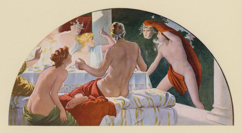 Perszeusz szembeszáll Polydektésszel és a Medúza gorgó fejével (színes litográfia) alkotó: Walter MacEwen