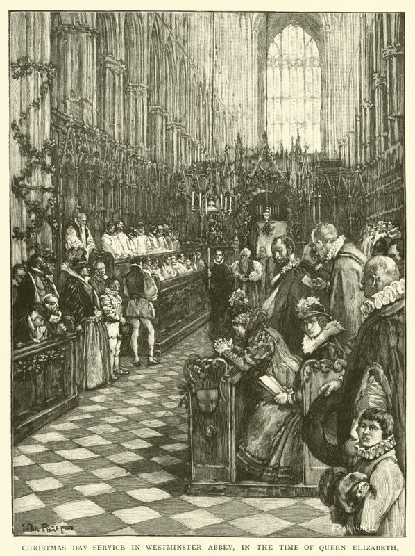 Karácsonyi istentisztelet a Westminster Abbeyben, Erzsébet királynő idejében alkotó: Walter Paget