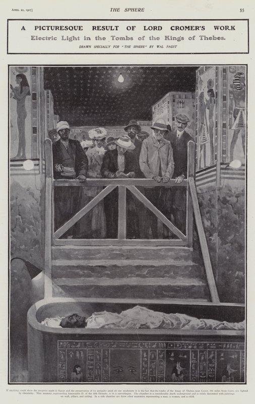 Elektromos fény a thébai királyok sírjában (litho) alkotó: Walter Paget