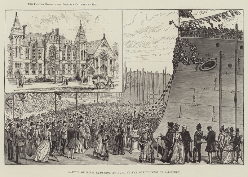 A HMS Endymion vízre bocsátása Hullban Salisbury márki által alkotó: Walter Paget