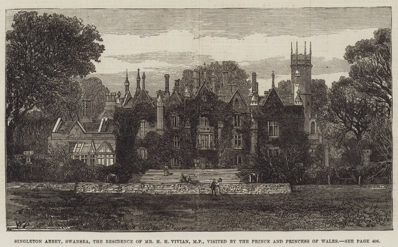 Singleton Abbey, Swansea, H. H. Vivian képviselő úr rezidenciája, amelyet a walesi herceg és hercegnő látogatott meg. alkotó: Walter Paget