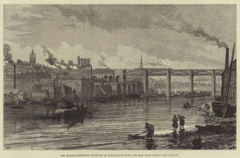 George Stephenson centenáriuma Newcastle-on-Tyne-ben, a High Level Bridge alkotó: Walter Paget
