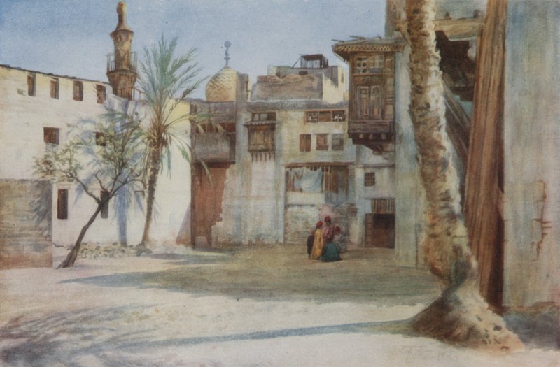 Egy udvar a Sátorkészítők Bazár közelében, Kairó színes litho alkotó: Walter Spencer Stanhope Tyrwhitt