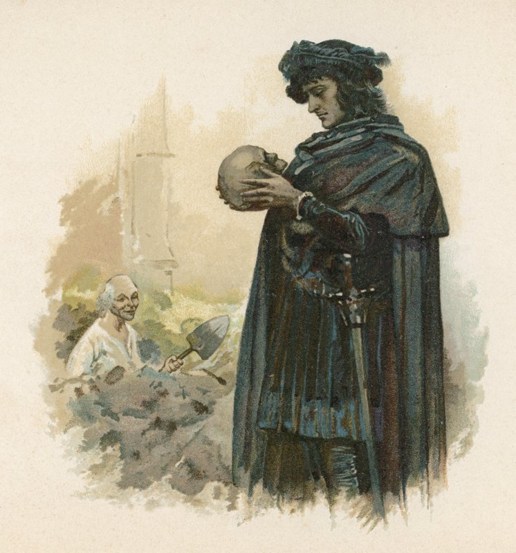 Hamlet Yorick koponyájával (chromolitho) alkotó: Walter Stanley Paget