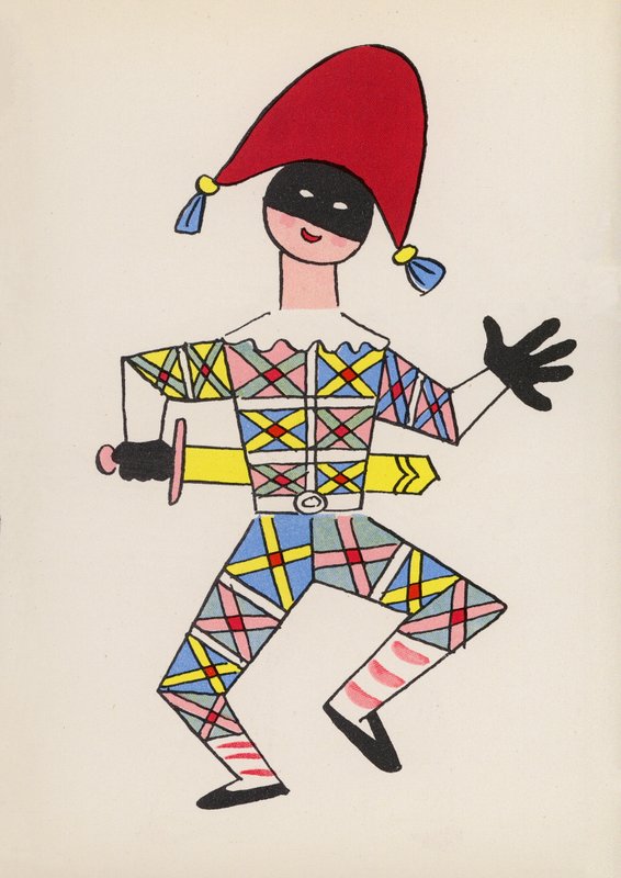 Számok a gyermekkönyvekből: Harlekin (színes litográfia) alkotó: Walter Trier