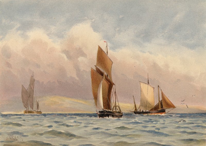 Boulogne Luggers a francia partoknál (színes litográfia) alkotó: Walter William May