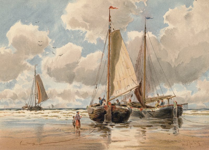 Holland cinkék alacsony vízállásnál (színes litográfia) alkotó: Walter William May