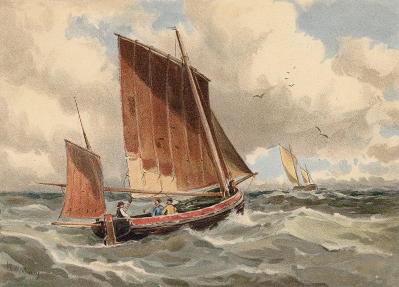 Francia Lugger a tengeren (színes litográfia) alkotó: Walter William May