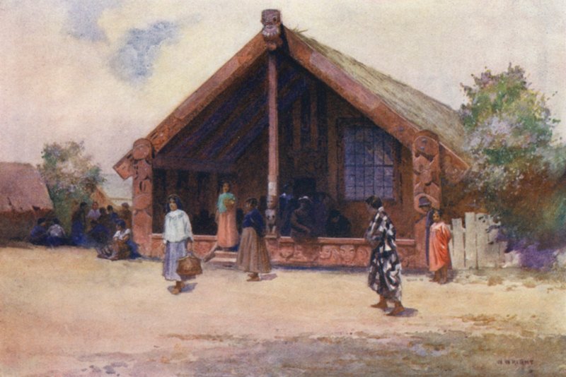 Új-Zéland: Ohinemutu (színes litográfia) alkotó: Walter Wright