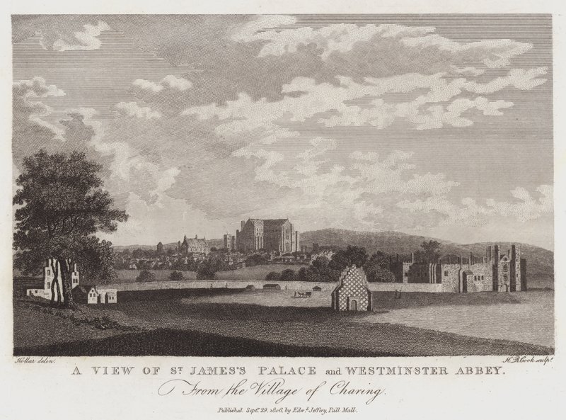 Kilátás a Szent Jakab-palotára és a Westminster-apátságra, Charing falujából alkotó: Wenceslaus Hollar