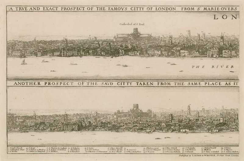 London, a nagy tűzvész előtt és után alkotó: Wenceslaus Hollar