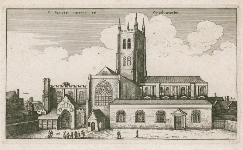 St Mary Overies, Southwark, London; 1647-ben kelt rajz alkotó: Wenceslaus Hollar