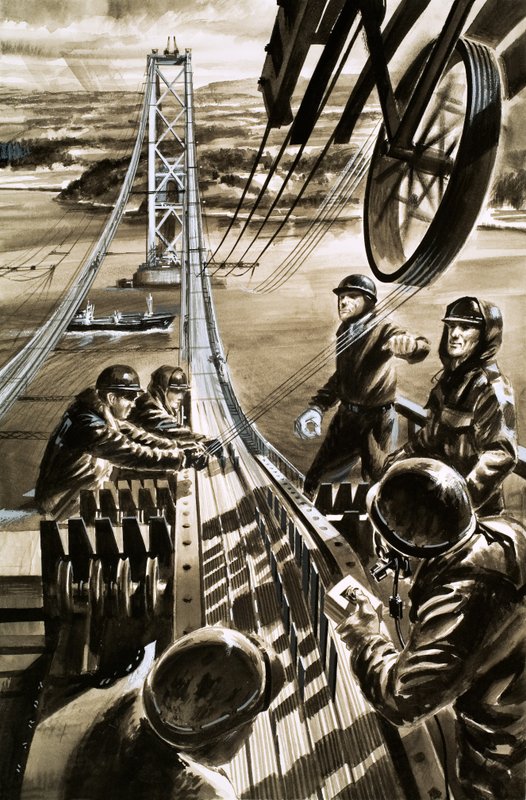A Firth of Forth hídjának építése (gouache, papír) alkotó: Wilf (20th century) Hardy