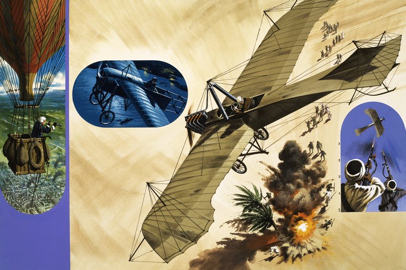 1911-ben Giulip Gavotti hadnagy volt az első ember, aki bombát dobott le repülőgépről. alkotó: Wilf (20th century) Hardy