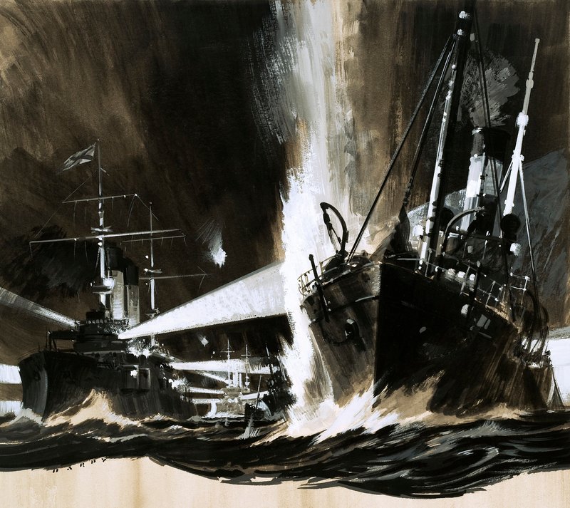 Emberek és gépek: Gouache, papír: A kém, aki csatát kezdett (gouache, papír). alkotó: Wilf (20th century) Hardy
