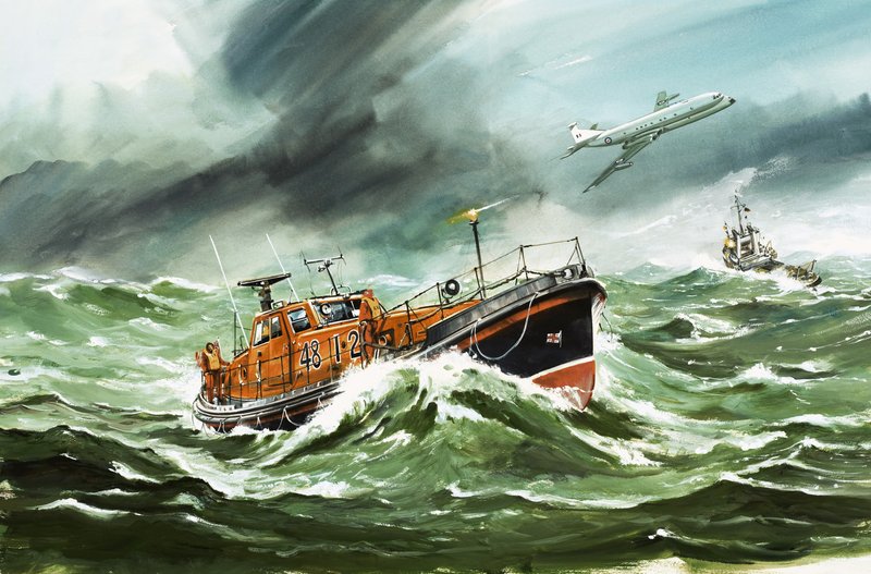 A 15 méteres RNLI Oakley mentőcsónak útban egy bajba jutott hajó felé alkotó: Wilf (20th century) Hardy