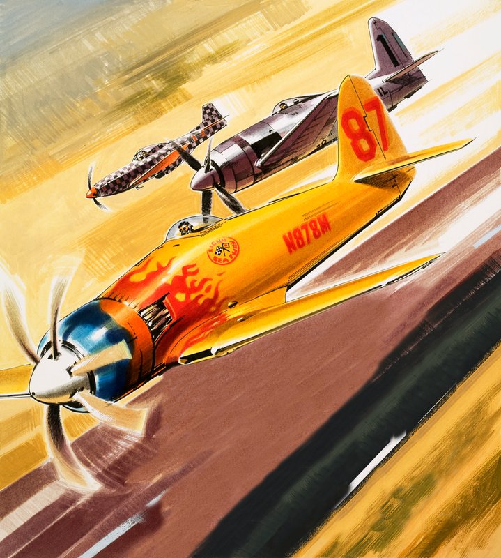 Három "hot rod" versenyző a műrepülő versenyekről alkotó: Wilf (20th century) Hardy