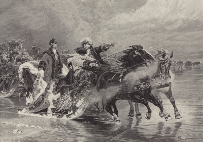 A nagy választófejedelem átkel a Kuróniai-lagúnán, 1679. január 19 alkotó: Wilhelm Simmler