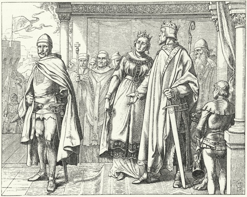 II. Ernest, Sváb herceg, II. Konrád német király előtt, miután fellázadt ellene alkotó: Wilhelm Camphausen