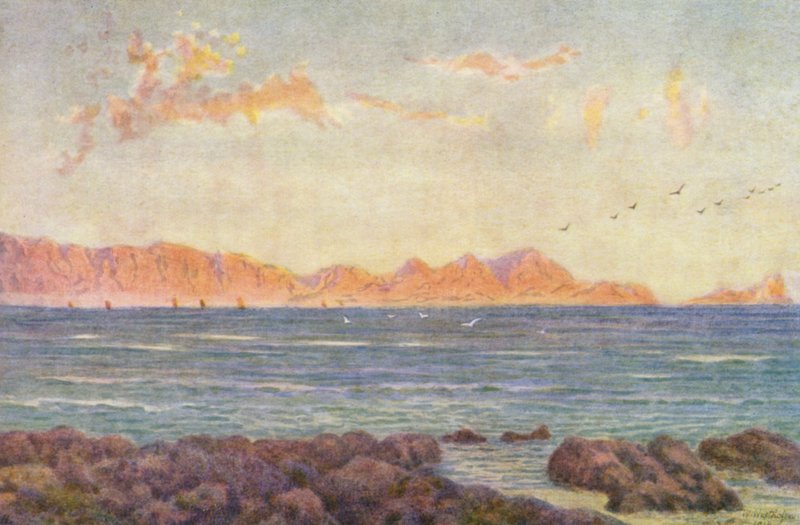 A False Bay déli része, a Hangclip-fokkal (színes litográfia) alkotó: Wilhelm Westhofen