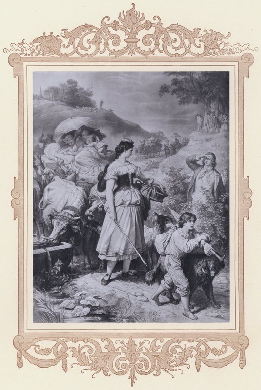 Dorothea és az emigránsok, Hermann és Dorothea (litho) alkotó: Wilhelm von (after) Kaulbach
