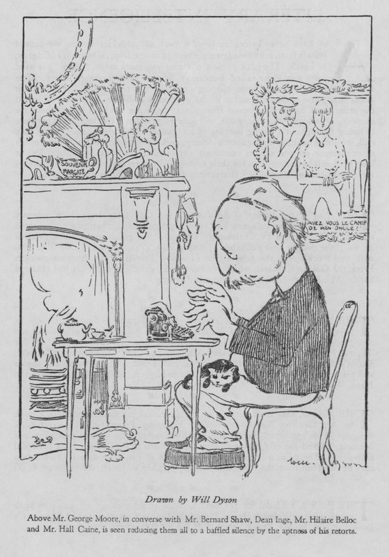 George Moore ír író, írógépén dolgozik (litho) alkotó: Will Dyson