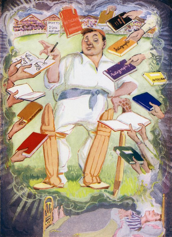 Potts Minor álma az iskolai krikettmérkőzés előtt (színes litho) alkotó: Will Dyson