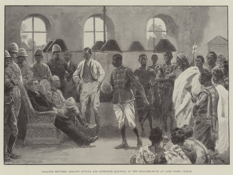 Palaver az Ashanti Envoys és Maxwell kormányzó között a Cape Coast kastély biliárdszobájában alkotó: William Barnes Wollen