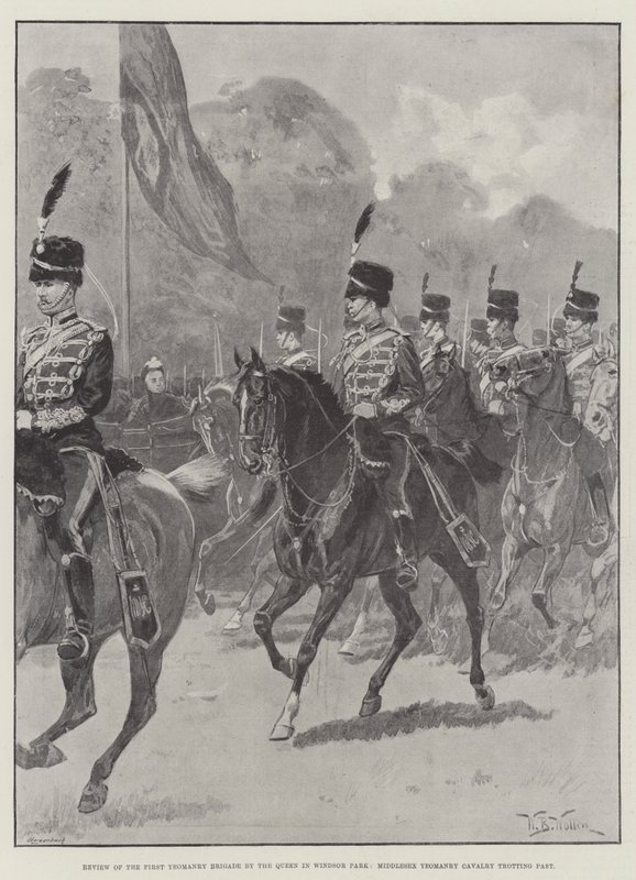 A királynő beszámolója az Első Yeomanry Brigádról a Windsor Parkban, Middlesexben alkotó: William Barnes Wollen