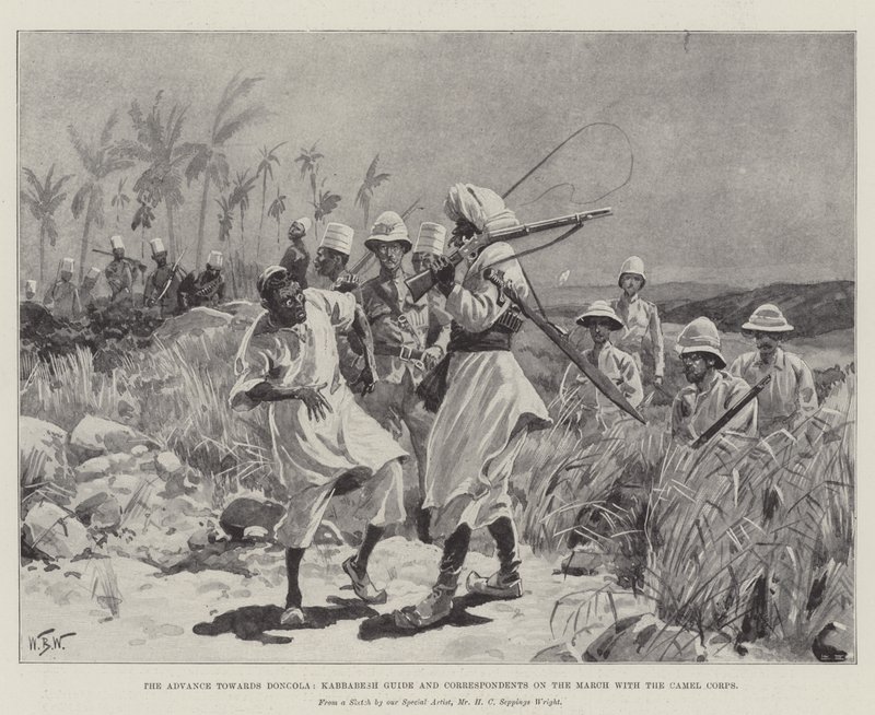 Az előrenyomulás Dongola felé, Kabbabesh Guide és tudósítók a menetben a tevehadtesttel alkotó: William Barnes Wollen