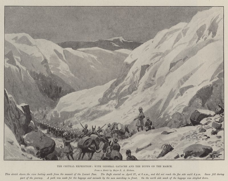 A Chitral Expedíció Gatacre tábornokkal és a Buffokkal márciusban alkotó: William Barnes Wollen
