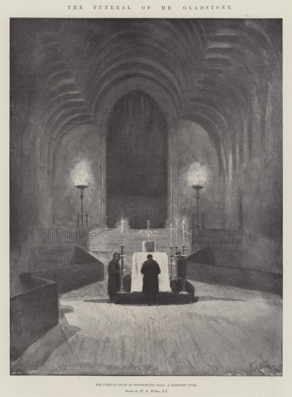 Gladstone úr temetése, a nyugalomba helyezés a Westminster Hallban, éjféli virrasztás alkotó: William Barnes Wollen