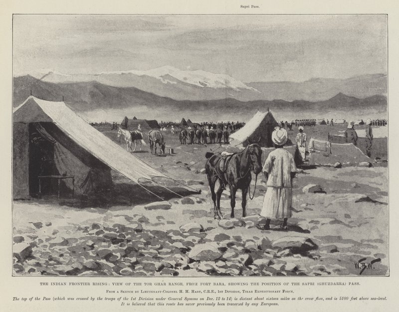 Az Indian Frontier Rising, kilátás a Tor Ghar-hegységre, Fort Bara-ból, a Sapri (Ghuzdarra) hágó helyzetét mutatja alkotó: William Barnes Wollen