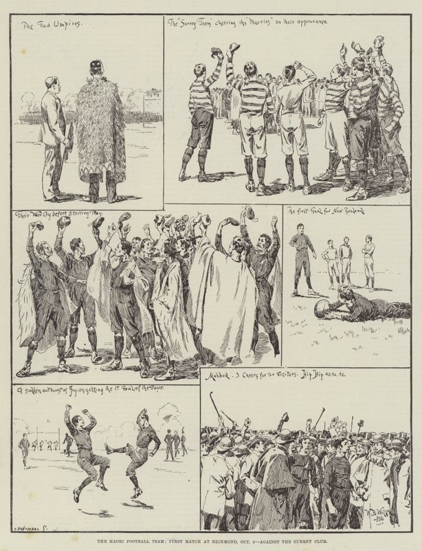 A maori futballcsapat, első mérkőzés Richmondban, október 3., a Surrey Club ellen alkotó: William Barnes Wollen