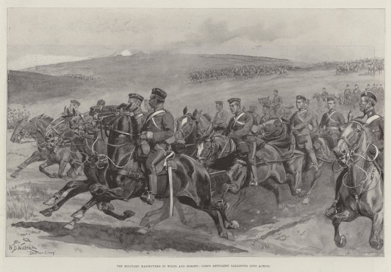 Katonai manőverek Wiltsben és Dorsetben, a tüzérség akcióba lendülve alkotó: William Barnes Wollen