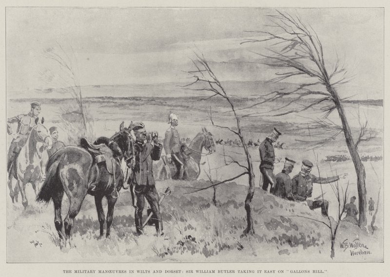 Katonai manőverek Wiltsben és Dorsetben, Sir William Butler laza a Gallons Hillen alkotó: William Barnes Wollen