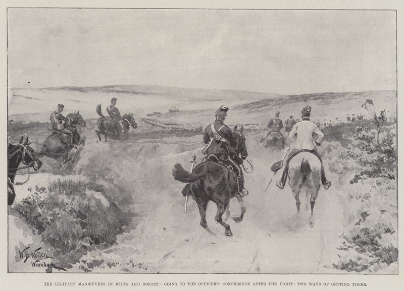 Katonai manőverek Wiltsben és Dorsetben, a Tiszti Konferenciára a harc után, az odajutás két módja alkotó: William Barnes Wollen
