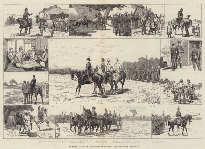 The Royal Review of Volunteers in Windsor Park, Incidental Sketches alkotó: William Barnes Wollen