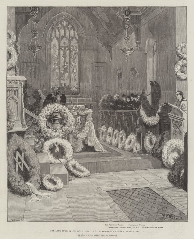 Clarence néhai hercege, istentisztelet a Sandringham templomban, január 17., vasárnap alkotó: William Barnes Wollen