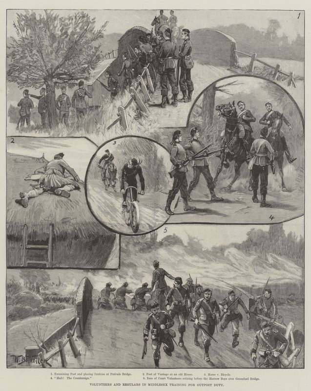 Önkéntesek és törzsvendégek a Middlesex-i kiképzésen az Outpost Duty számára alkotó: William Barnes Wollen