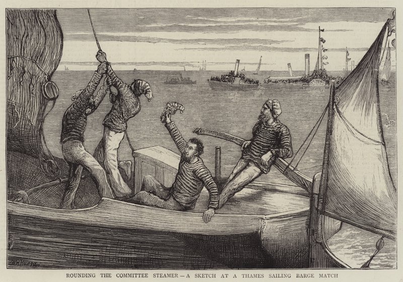 A bizottság gőzhajójának megkerülése, vázlat a Temze-i vitorlás bárkamérkőzésen alkotó: William Bazett Murray