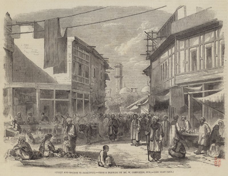 Utca és bazár Peshawurban alkotó: William Carpenter