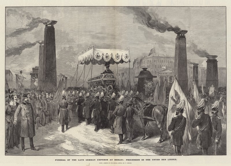 A néhai német császár temetése Berlinben, körmenet az Unter den Lindenben alkotó: William Crimea Simpson