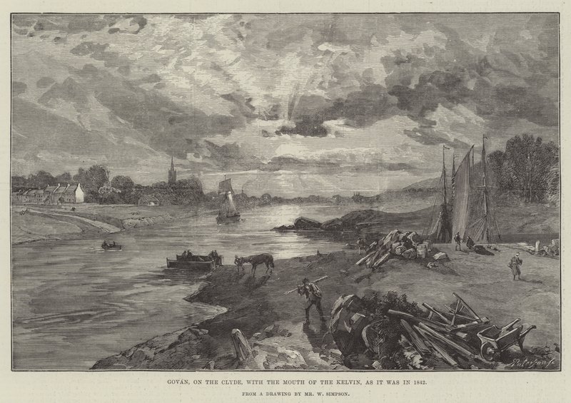 Govan a Clyde-on, a Kelvin szájával, ahogy 1842-ben alkotó: William Crimea Simpson