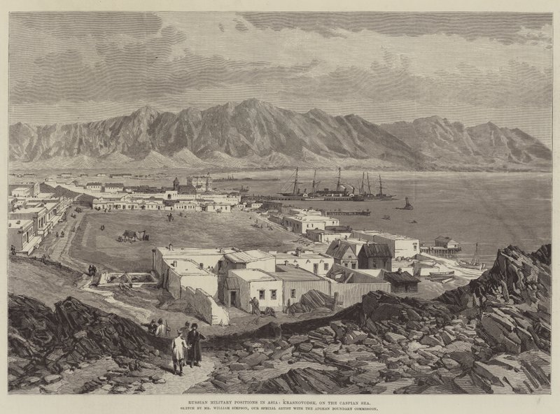 Orosz katonai állások Ázsiában, Krasznovodszkban, a Kaszpi-tengeren alkotó: William Crimea Simpson