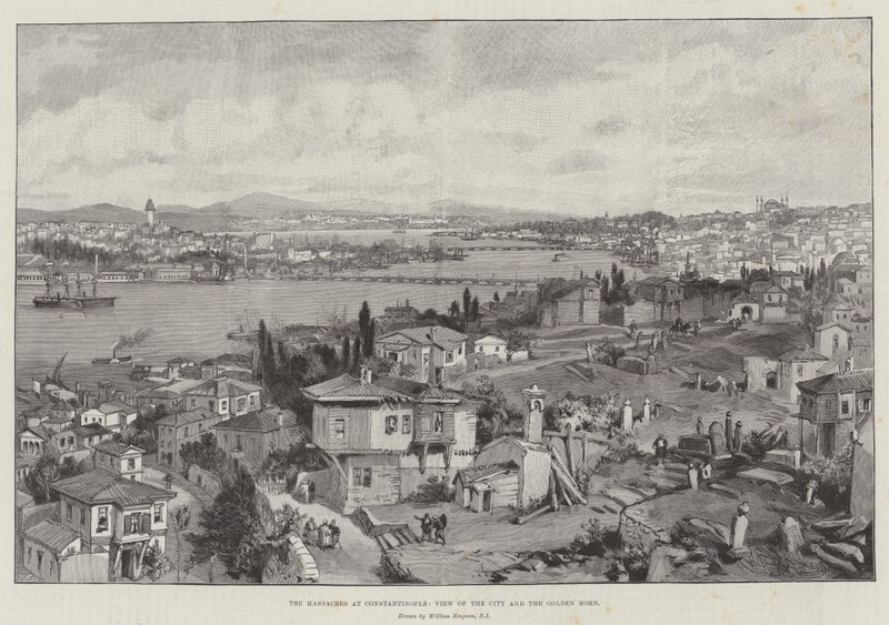 A konstantinápolyi mészárlások, kilátás a városra és az Aranyszarvra alkotó: William Crimea Simpson