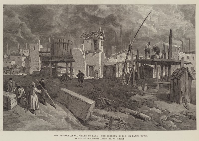A bakui kőolajkutak, a Tcherny Gorod vagy Black Town alkotó: William Crimea Simpson